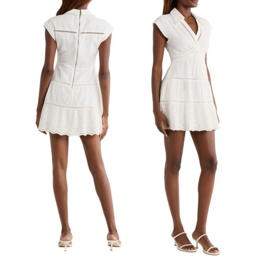 NWT Alice + Olivia deep-neck cotton and linen eyelet white dress Size 10